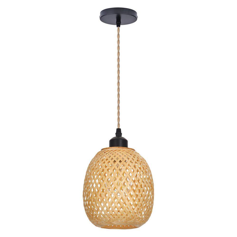 1 Light Natural Hand-Woven Bamboo Pendant Light with Egg Shape, No Bulbs Included 7.09 in. price history on PriceWatchPro