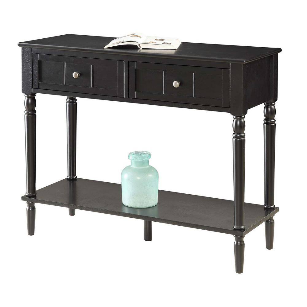 French Country Chic Black Wood Console Table with Storage Shelf