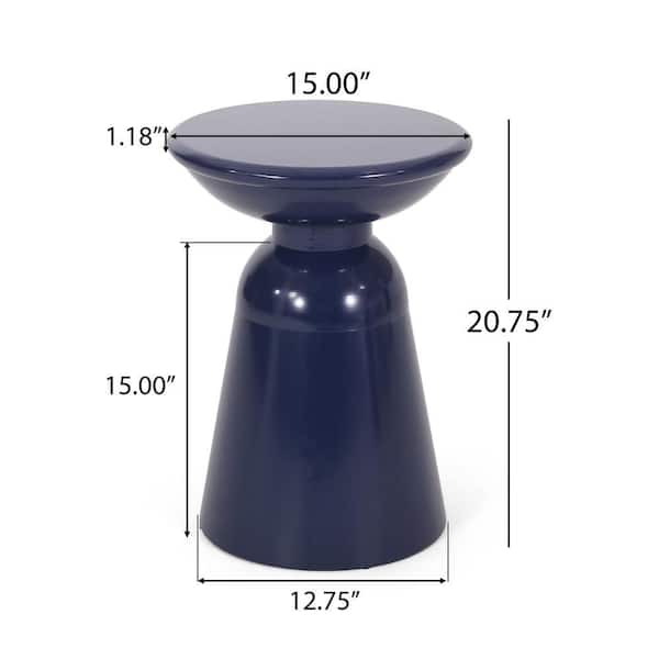 Navy Blue Metal Outdoor End Table Side Table, Large 15 in. Round