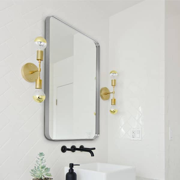 32 in. W x 50 in. H Aluminium Alloy Deep Modern Rectangle Framed Decorative Mirror with Rounded Corner in Silver