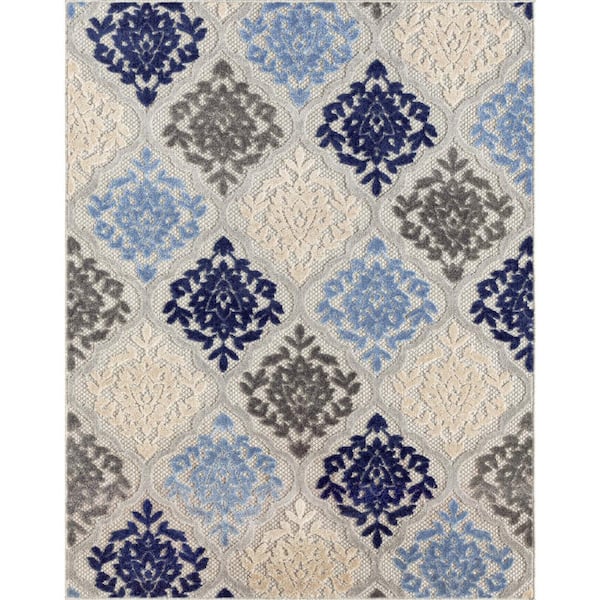 Tayse Rugs Oasis Medallion Blue 5 ft. x 7 ft. Indoor/Outdoor Area Rug