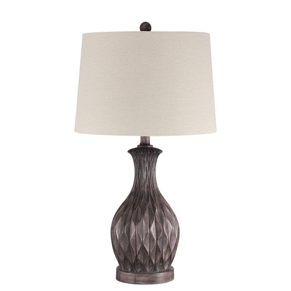 Table Lamp 26.77 in. Brown Contemporary Standard Bulb Urn Table Lamp for home w/ Carved Base & Oatmeal Fabric Shade price history on PriceWatchPro