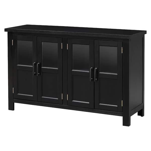 Unbranded 51 in. W x 15.6 in. D x 34 in. H Black Linen Cabinet with Adjustable Shelf and Metal Handles, 4-Door