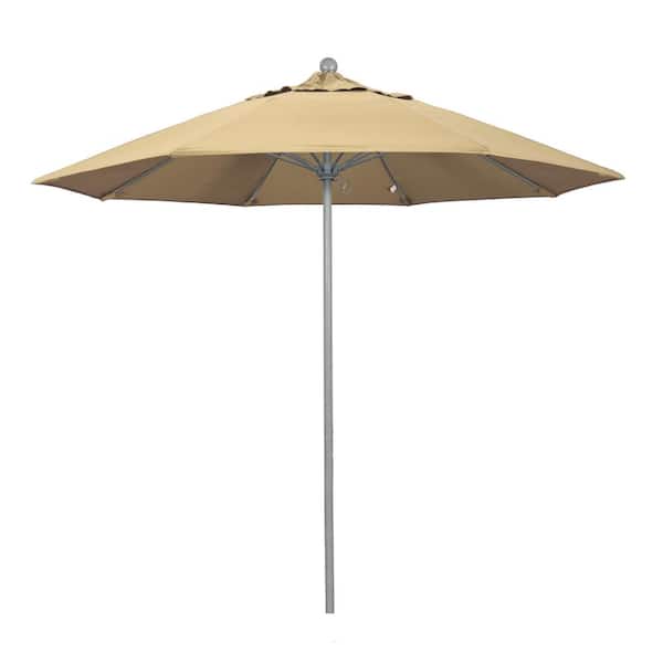 California Umbrella 9 ft. Gray Woodgrain Aluminum Commercial Market Patio Umbrella Fiberglass Ribs and Push Lift in Beige Pacifica