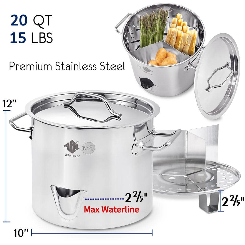 20 Quart Stainless Steel Steamer Pot with Basket Insert