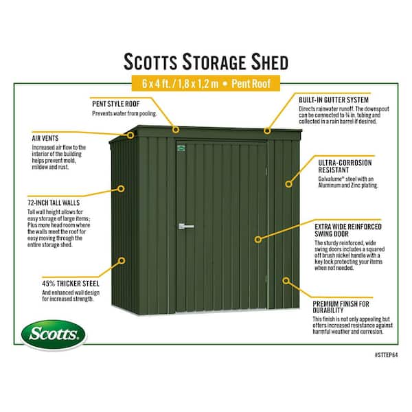 Scotts Garden Storage Shed 4 ft. W x 6 ft. D x 6 ft. H Metal Shed