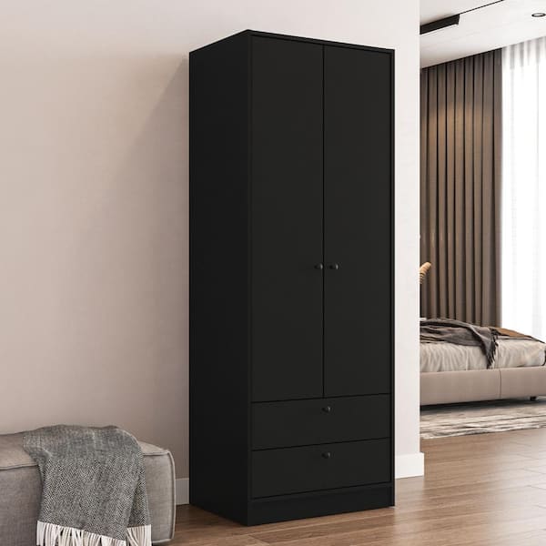 Denmark Black Armoire with 2-Drawers/2-Doors 70 in. H x 24.5 in. W x 17.5 in. D
