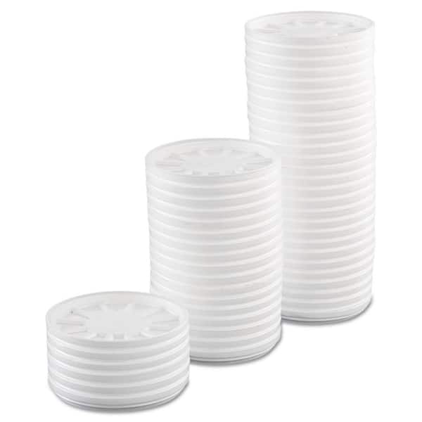 DART White Vented Disposable Foam Cup Lids, Fits 6 oz. to 32 oz. Cups, 50 Pack, 10 Packs / Carton