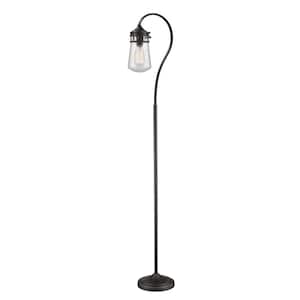 58.25 in. 1-Light Olde Bronze Floor Lamp with Clear Seedy Glass