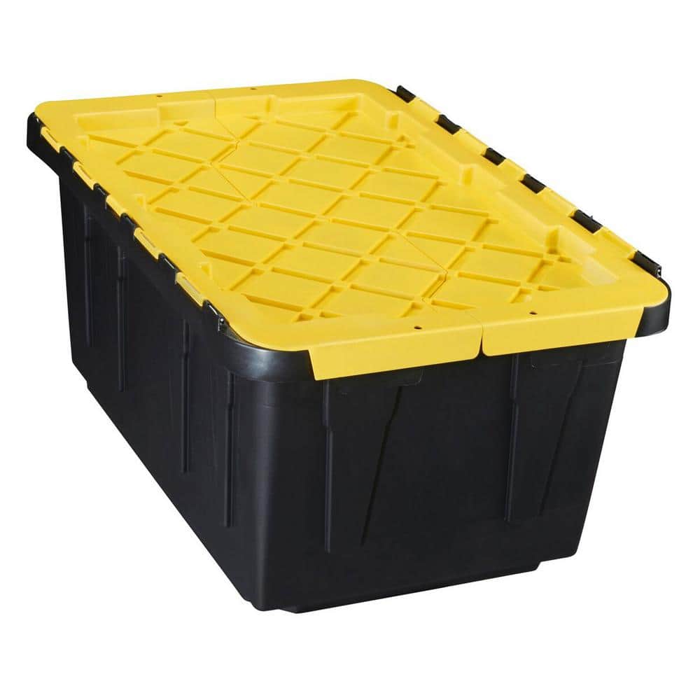 HDX 14 Gal. Tough Storage Tote in Black with Yellow Lid SW111 - The Home  Depot