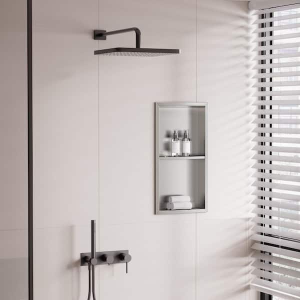 12 in. W x 24 in. H x 4 in. D Waterproof Recessed Shower Niche Storage Shelf in Brushed Nickel, No Tile Needed