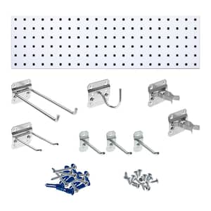 White Garden Storage Kit with (1) 31.5 in. x 9 in. Steel Square Hole Pegboard and 8-Piece LocHook Assortment