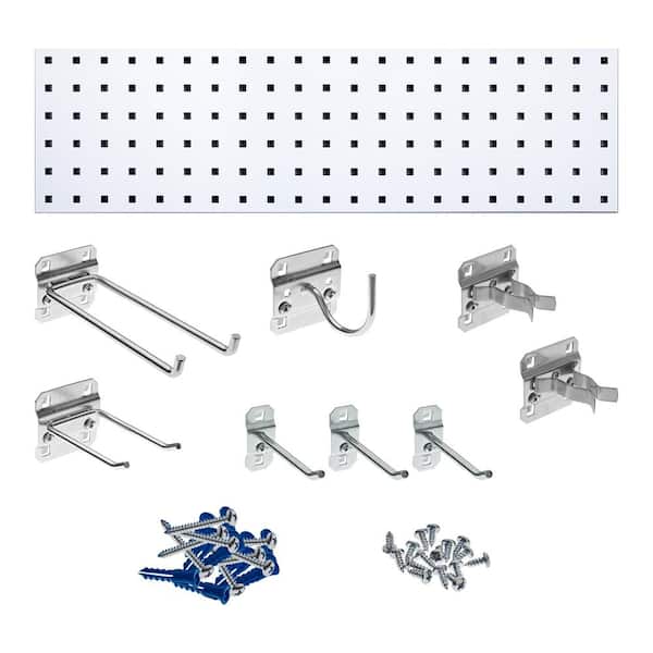 Triton Products White Garden Storage Kit with (1) 31.5 in. x 9 in. Steel Square Hole Pegboard and 8-Piece LocHook Assortment