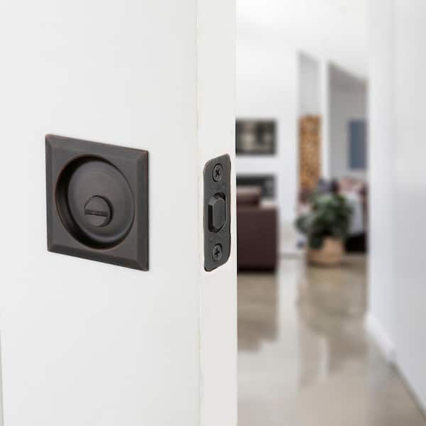 Venetian Bronze Square Bed/Bath Pocket Door Lock with Lock
