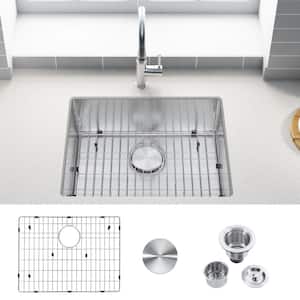 23 in Undermount Single Bowl 18 -Gauge Stainless Steel Kitchen Sink with Bottom Grids
