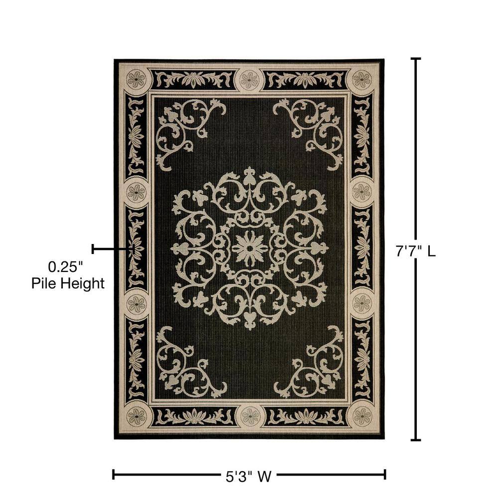Handmade Black and Sand Rectangular Synthetic Rug, 5' x 7'