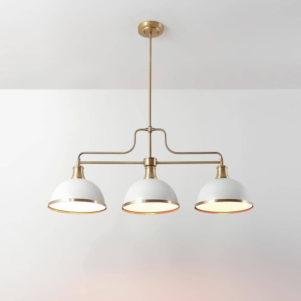 Matte White and Brass 3-Light Linear Chandelier