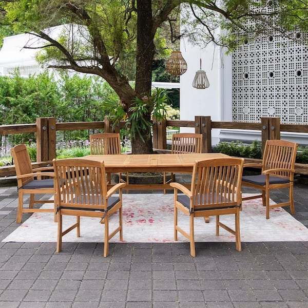 Cambridge Casual Rowlette 7 Piece Teak Wood Outdoor Dining Set with Gray Cushion