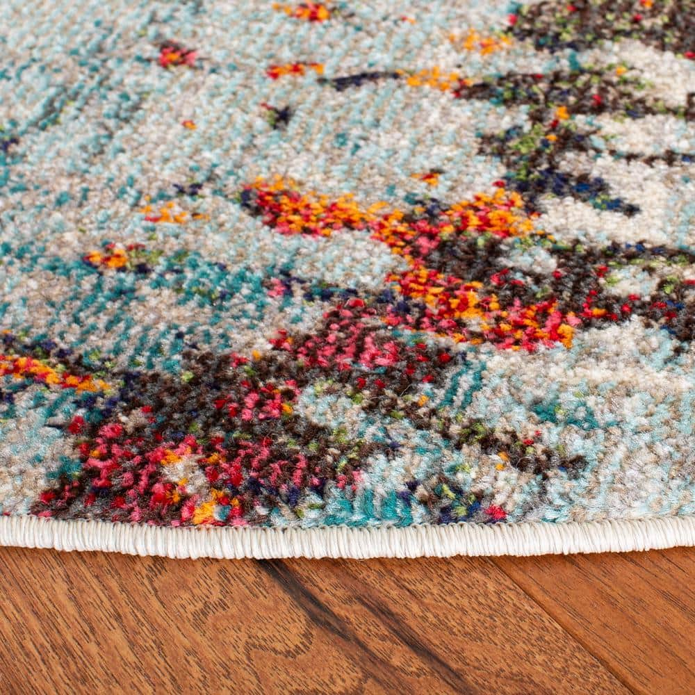 Gray and Multicolor Round Synthetic Flat Woven Area Rug