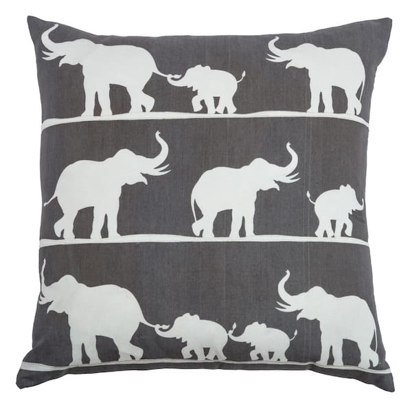 Unbranded Black/White Elephant Family Cotton Poly Filled 20 in. X 20 in. Decorative Throw Pillow