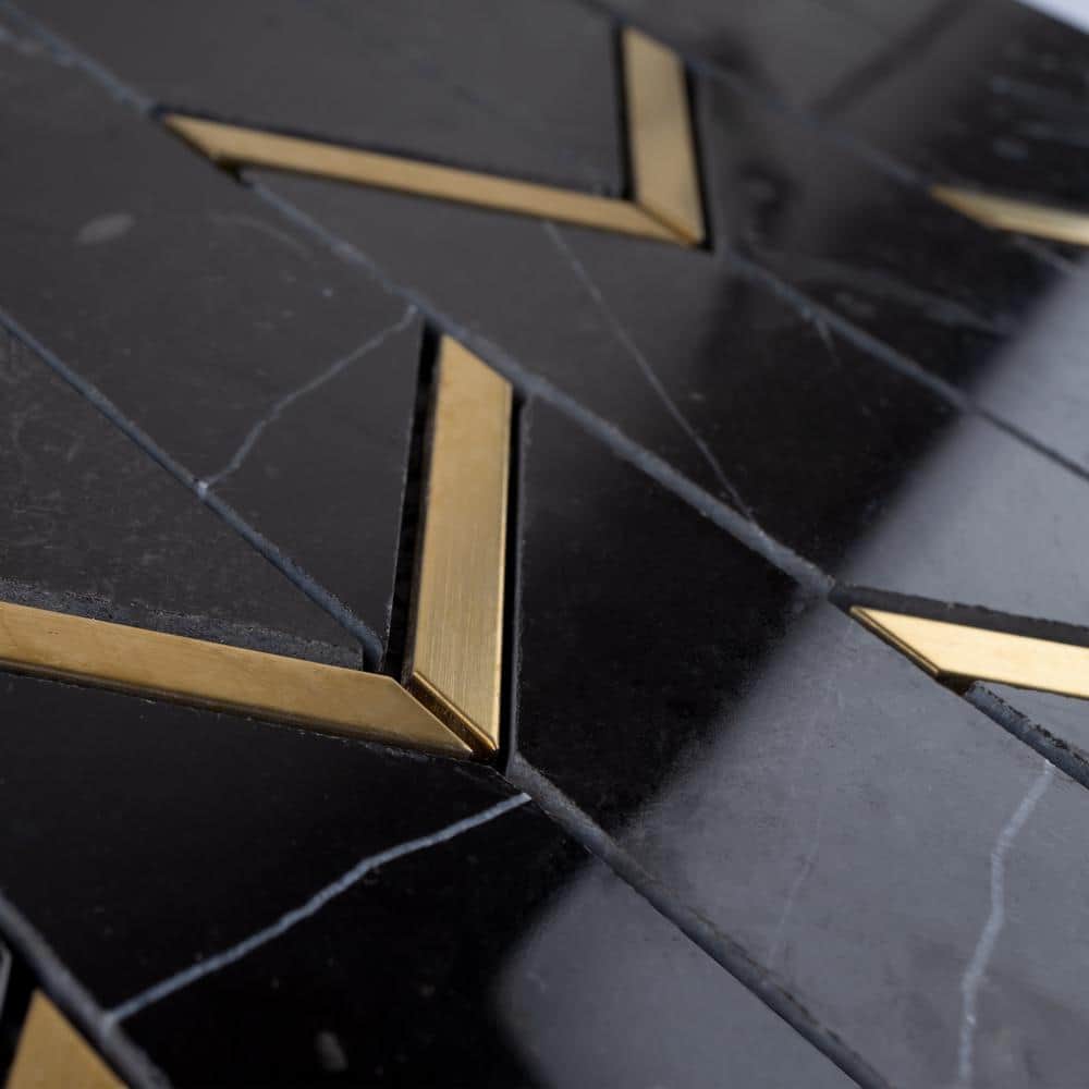 Black and Gold Chevron Marble Mosaic Wall Tile