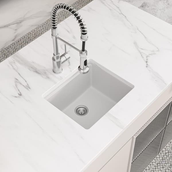 28 in. Undermount Workstation Sink Single Bowl White Quartz/Granite Composite Kitchen Sink with Bottom Grid