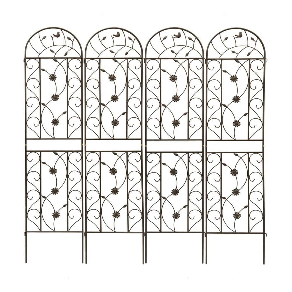4 Pack 86.7 x 19.7 Metal Garden Trellis Brown Metal Coated Rustproof T