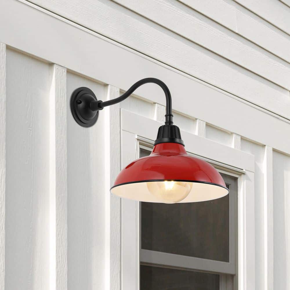 Aurora 12.25" Red and Black Iron LED Gooseneck Arm Sconce