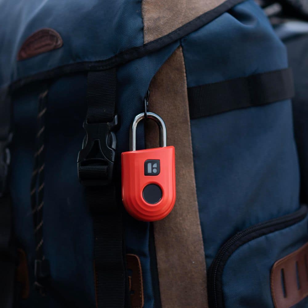 Red Keyless Fingerprint Padlock with Mobile App