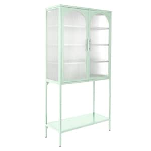 31.5 in. W x 13.8 in. D x 63 in. H Mint Green Linen Cabinet with Adjustable Shelves and 2 Glass Doors for Living Room