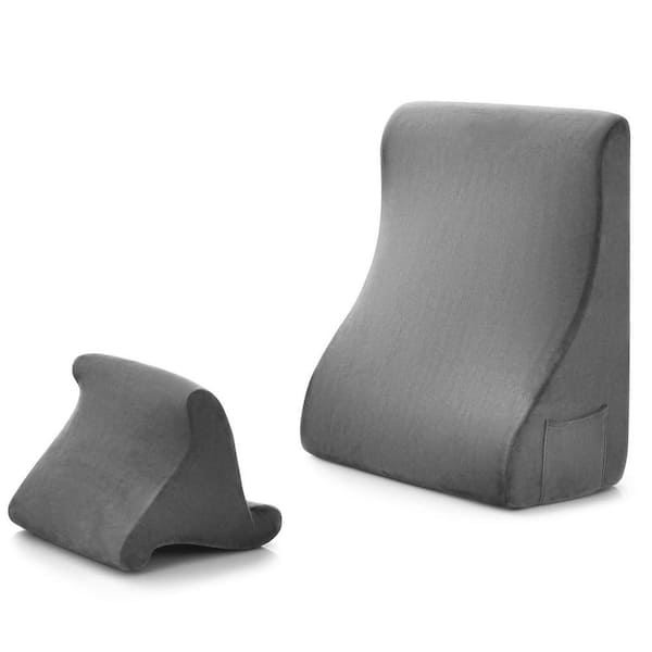 Gray 19 in. x 9.5 in. Memory Foam Bed Wedge Back Support Throw Pillow with Tablet Pillow Stand (Set of 2)