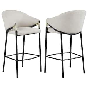 Chadwick 29.75 in. H Beige and Glossy Black Sloped Arm Metal with Line-like Fabric Seat Bar Stools Set of 2