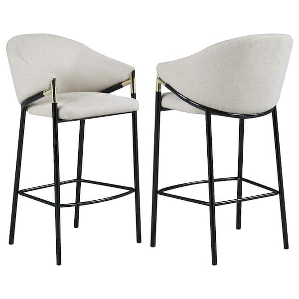 Coaster Chadwick 29.75 in. H Beige and Glossy Black Sloped Arm Metal with Line-like Fabric Seat Bar Stools Set of 2