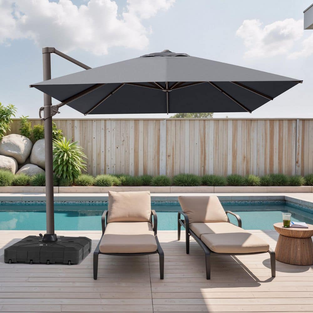 charcoal patio umbrella ABCCANOPY 9FT 3-Tier Outdoor Market Umbrella, Dark Gray foot round frame operates with an easy crank VredHom 11.5FT Dual Wind Vent