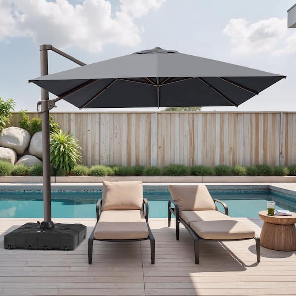 cantilever rectangle patio umbrellas home depot Rectangular Patio Cantilever Umbrella in Dark Gray 13 ft. x 10 ft. Aluminum Outdoor Umbrella with 350 lb. Wheeled Base