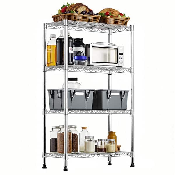 4-Tier Steel Adjustable Wire Garage Storage Shelving Unit in Chrome (29.5 in. W x 47.2 in. H x 13.7 in. D)