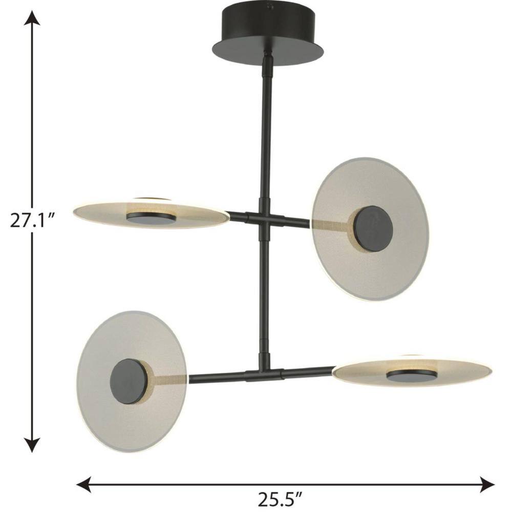 Matte Black Modern LED Hanging Chandelier with Four Lights