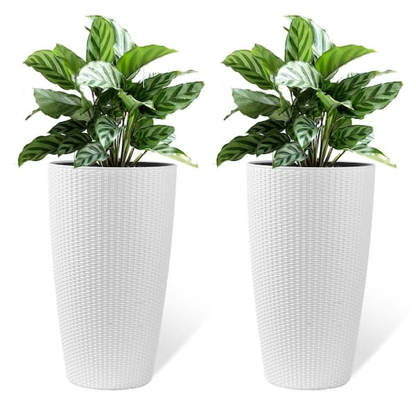 White Polypropylene Outdoor Plant Pots with Auto Watering System (2 ...