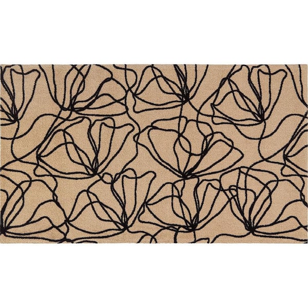 2 ft. x 4 ft. Beige And Black Floral Washable Area Rug With UV Protection