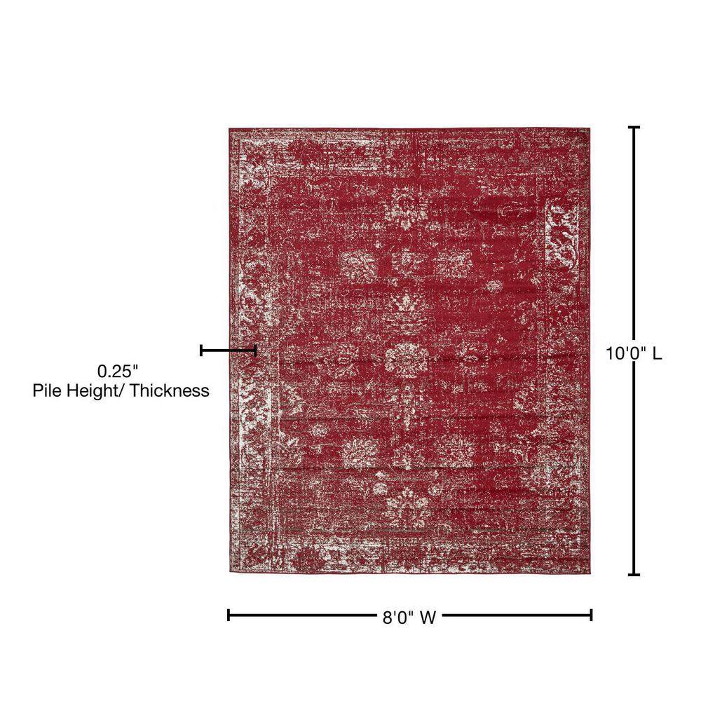 Burgundy and Gray Rectangular Synthetic Area Rug