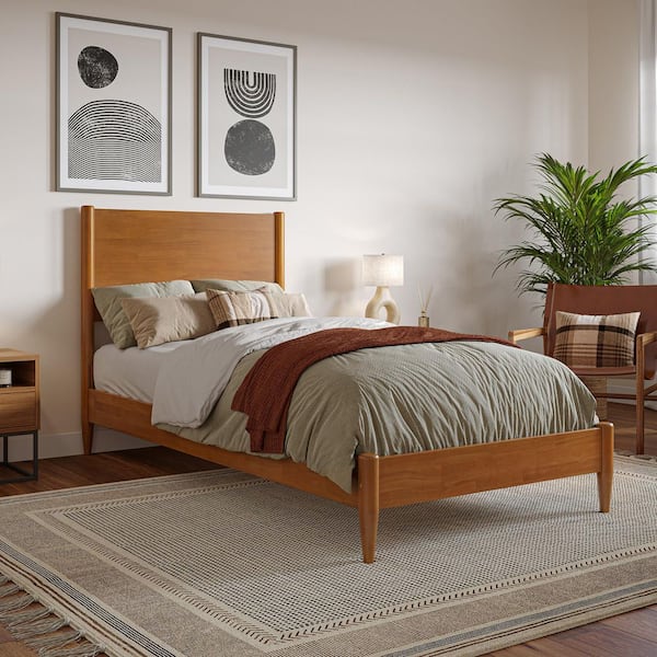 AFI Pasadena Light Toffee Natural Bronze Solid Wood Frame Twin XL Low Profile Platform Bed