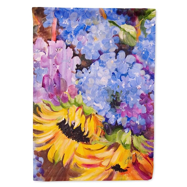 Caroline's Treasures 11 in. x 15-1/2 in. Polyester Hydrangeas and Sunflowers 2-Sided 2-Ply Garden Flag