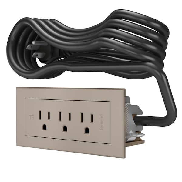 radiant 15 Amp Nickel 3-Outlet Recessed Furniture Power Strip with 6 Ft. Cord