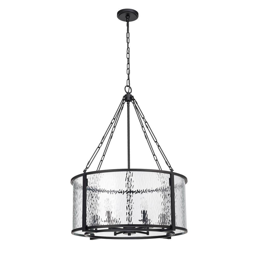 Barrington 26" Matte Black Steel Drum Pendant with Clear Waterglass