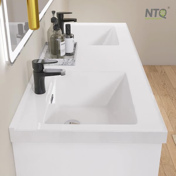 60 in. W x 22 in. D x 36 in. H Bathroom Vanity Cabinet Double Sink Freestanding Bath Vanity White with White Resin Top
