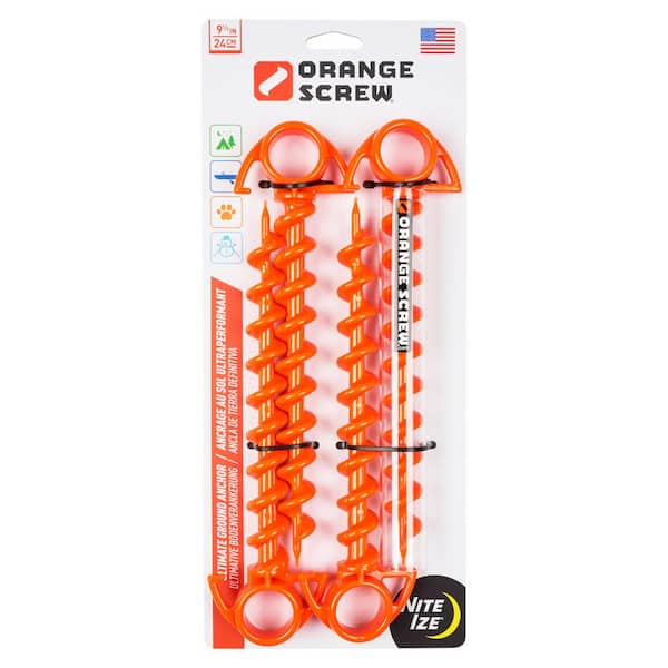 Orange Screw Ultimate Ground Anchor-Small-4 Pack-Bright Orange