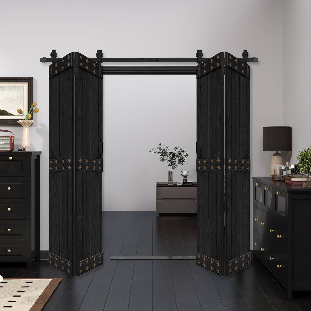 Mid Bar Style 48 in. x 84 in. (12 in. x 84 in. 4-Panel) Ebony Finish Solid Wood Bi-Fold Door Hardware Kit Assembly Need price history on PriceWatchPro