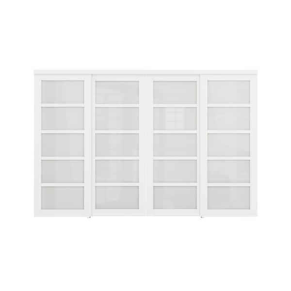 120 in. x 80 in. 5-Lite White Tempered Frosted Glass Closet Sliding Door with Hardware