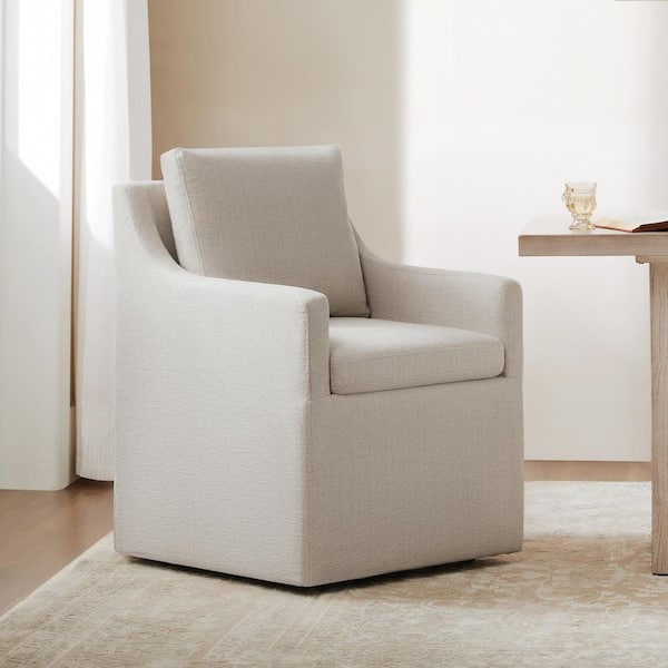 Morgana Fabric Flax Beige Dining Chair with Removable Casters and Cushion for Dining Room Bed Room Living Room