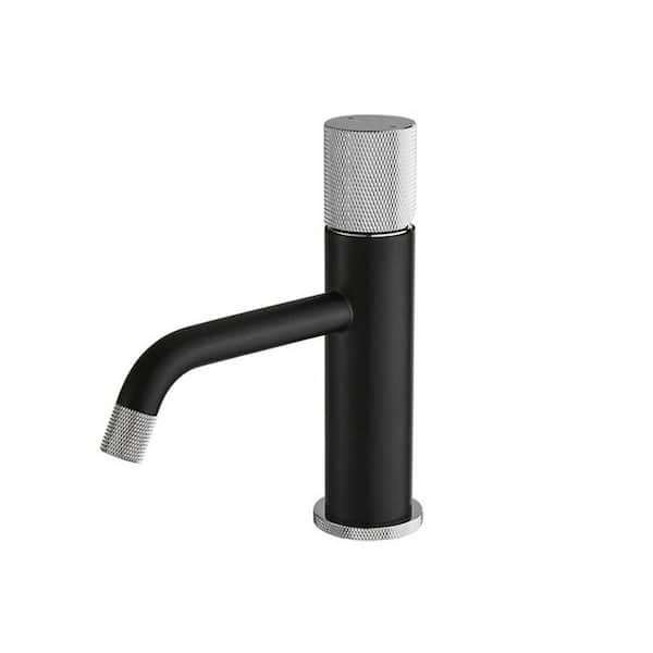 FLG Single-Handle Single-Hole Bathroom Faucet with Handle in Black and Brushed Nickel